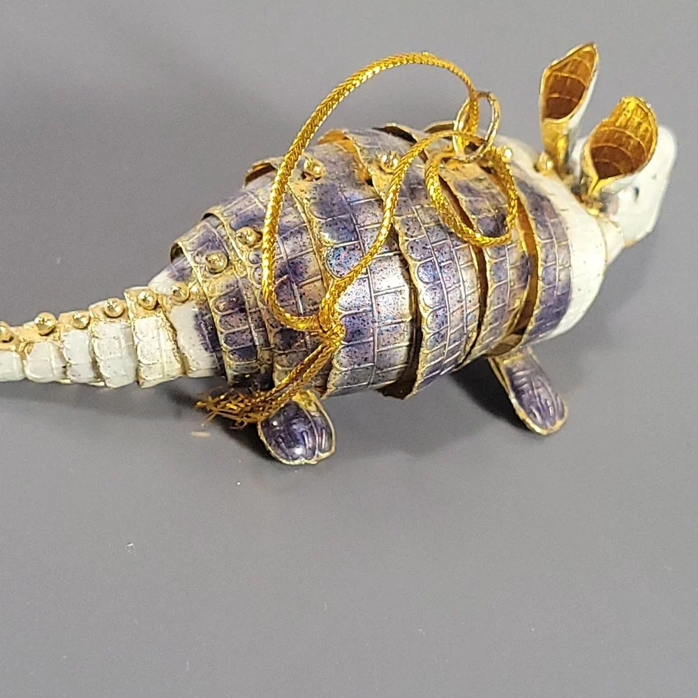 Armadillo Articulated Enamel Ornament Purple Gold Cloisonne Style Texas